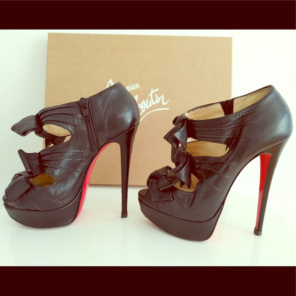 Christian Louboutin Black Leather Bow Ankle Boots